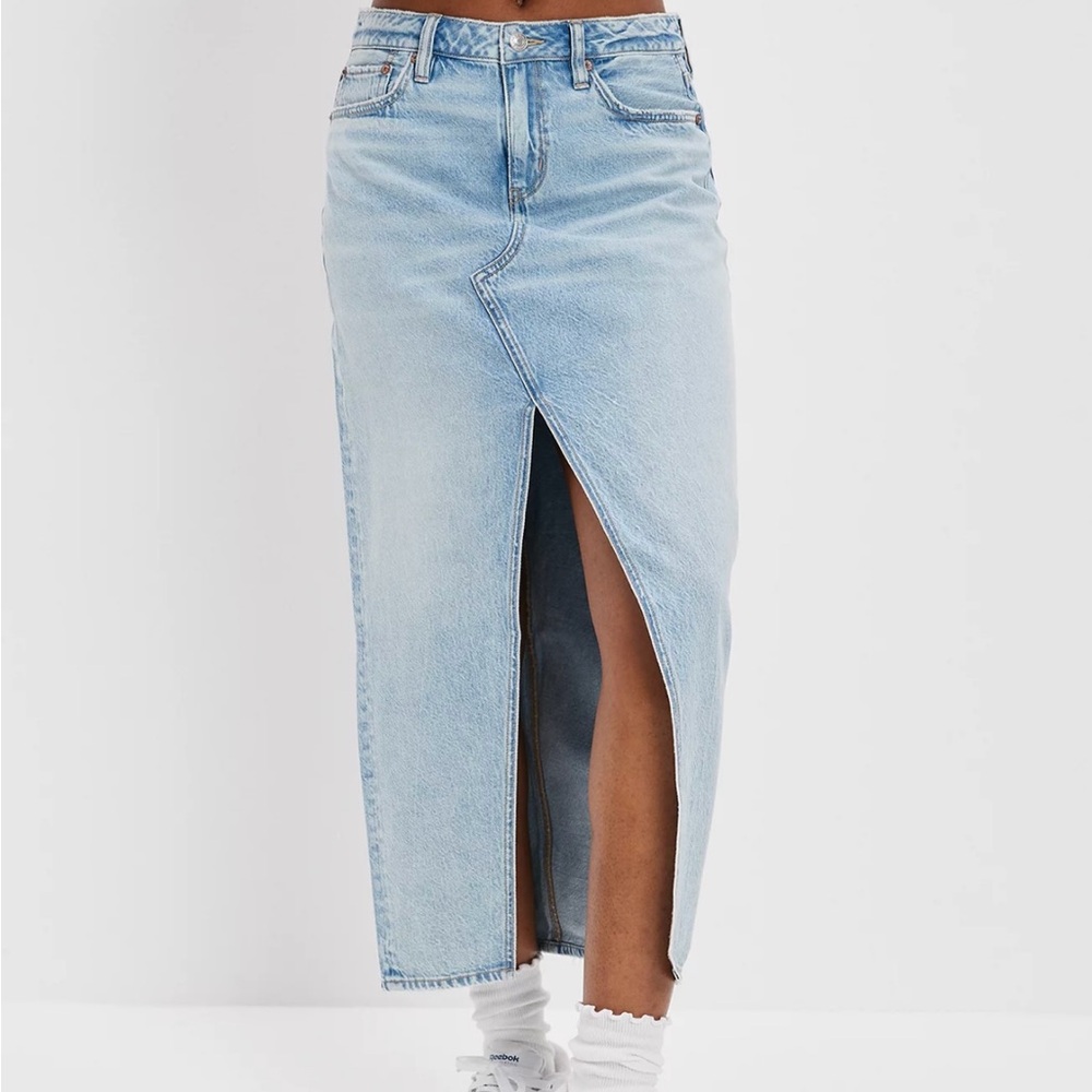 Denim Maxi Skirt With Front Slit